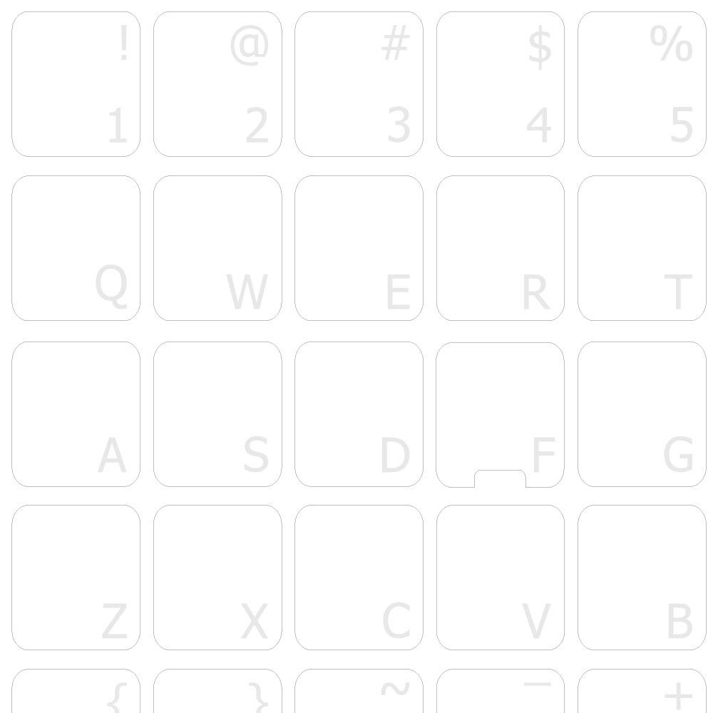 ENGLISH US KEYBOARD DECALS with WHITE LETTERING TRANSPARENT BACKGROUND for DESKTOP, LAPTOP and NOTEBOOK
