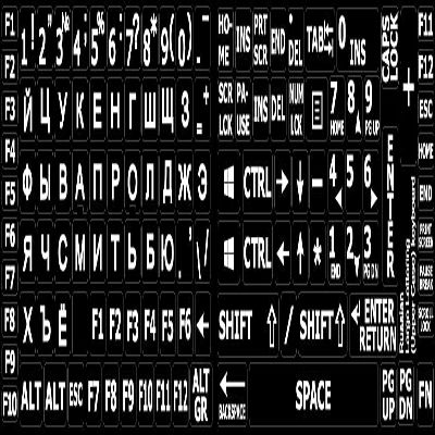 Russian Cyrillic Large Upper CASE Non-Transparent Keyboard Labels ON Black Background for Desktop, Laptop and Notebook