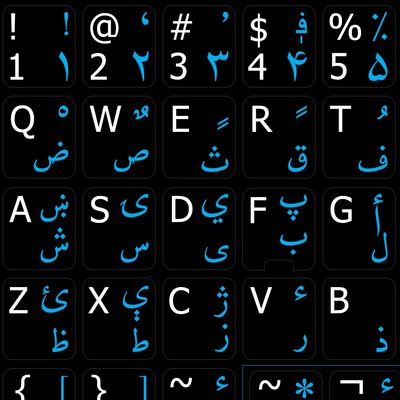 Dari-English Non-Transparent Keyboard Labels ON Black Background for Desktop, Laptop and Notebook