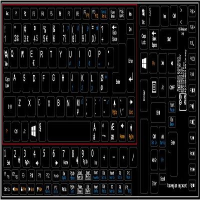 4Keyboard Norwegian ON Black Background Netbook Non-Transparent Keyboard Labels Layout