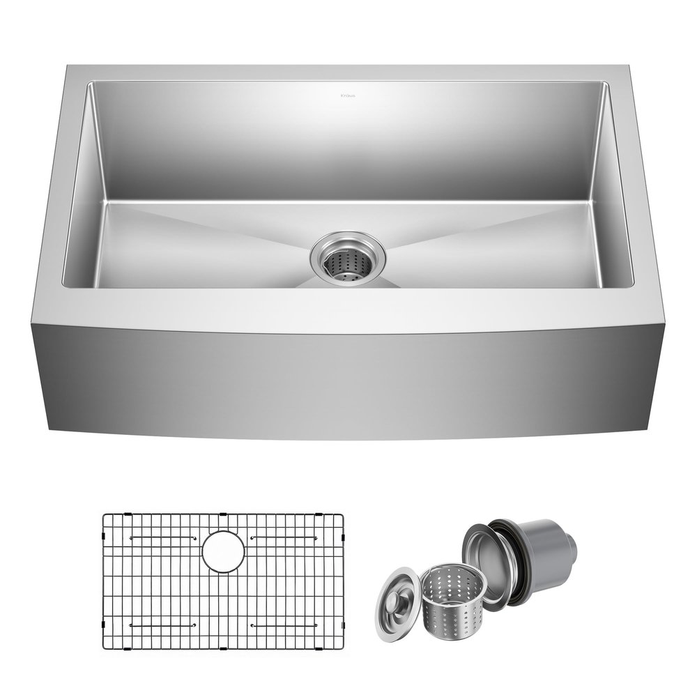 Kraus KHF200-33 Standart PRO Stainless Steel Sink 33 inch Farmhouse Apron Single Bowl 16 gauge