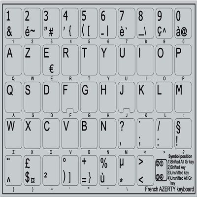 4Keyboard French AZERTY ON Light Grey Background Non-Transparent Keyboard Labels for Laptop, Desktop