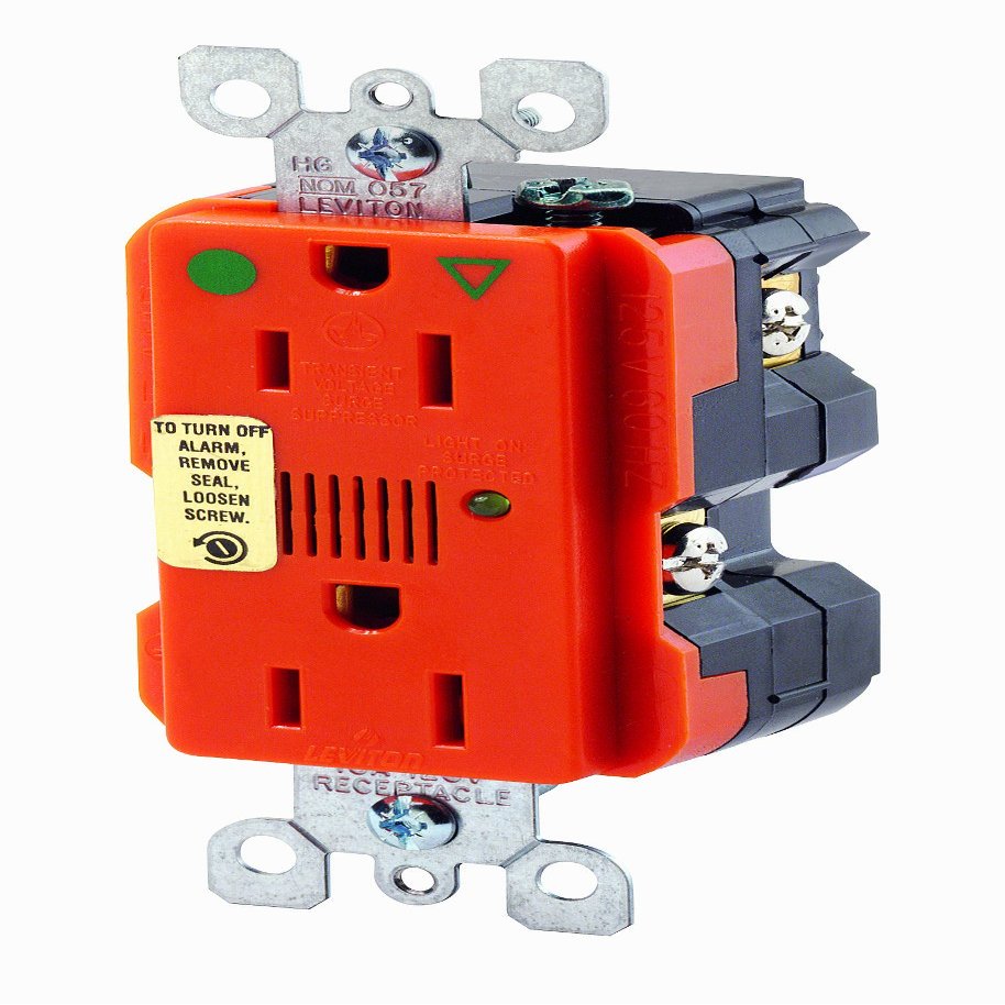 Leviton 15 Amp, 125 Volt, Decora Plus Surge Protective Duplex Receptacle Outlet, Heavy Duty Hospital Grade, 8280-IGO, Orange
