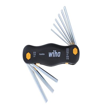 Wiha 35197 Inch Pocket Star Fold Up Key Set with Large Ergo Handle, 9-Piece