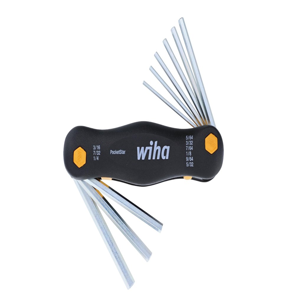 Wiha 35197 Inch Pocket Star Fold Up Key Set with Large Ergo Handle, 9-Piece