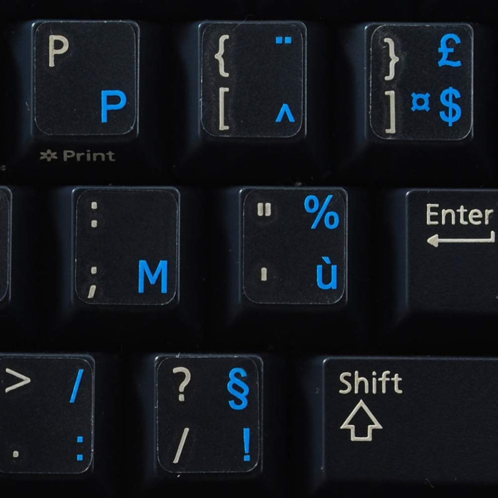 BELGIAN FRENCH KEYBOARD LABELS LAYOUT with BLUE LETTERING ON TRANSPARENT BACKGROUND for DESKTOP, LAPTOP and NOTEBOOK