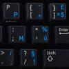 BELGIAN FRENCH KEYBOARD LABELS LAYOUT with BLUE LETTERING ON TRANSPARENT BACKGROUND for DESKTOP, LAPTOP and NOTEBOOK view 1