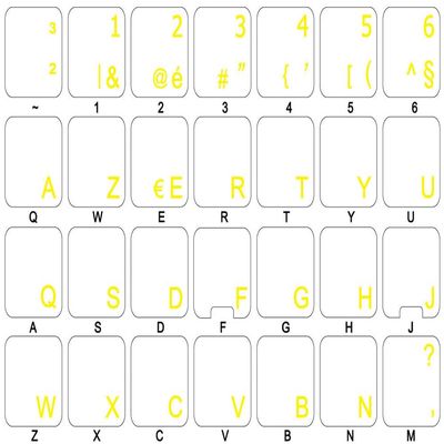 Belgian French Keyboard Labels Layout with Yellow Lettering ON Transparent Background for Desktop, Laptop and Notebook