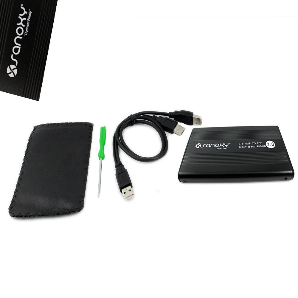 SANOXY Black USB 2.0 to IDE 2.5" Hard Disk Drive HDD Aluminum External Case Enclosure 500GB Max Capacity