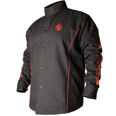 BLACK STALLION BSX FR Welding Jacket - Black w/Red Flames - MEDIUM