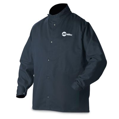 Miller Classic Cloth Jacket - 9oz Navy Cotton Welding Jacket XL - Everyday-Use Welder Jacket for Men & Women - Light-Duty Cloth Jackets for Welding - Flame Resistant Jackets (Navy Blue)