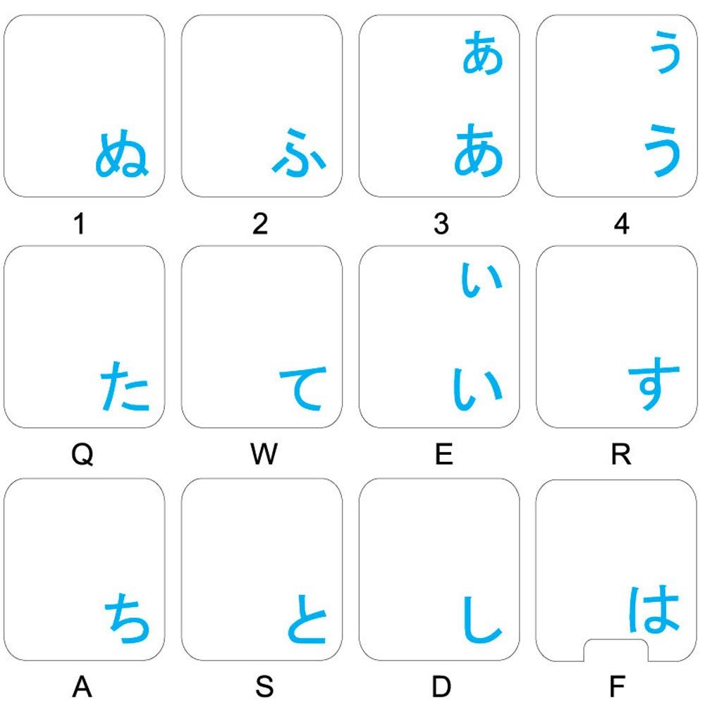 Japanese Hiragana Keyboard Sticker with Blue Lettering Transparent Background