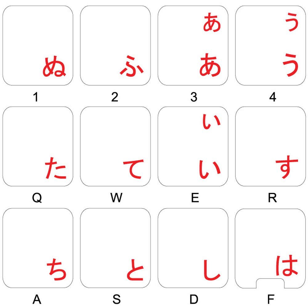 4Keyboard Japanese Hiragana Keyboard Stickers with RED Lettering ON Transparent Background for Desktop, Laptop and Notebook