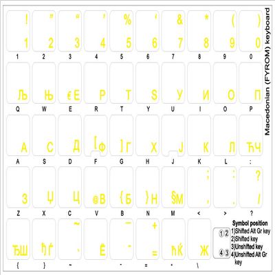 Macedonian Keyboard Sticker with Yellow Lettering ON Transparent Background
