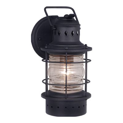 VAXCEL Hyannis 12.25 in. H 1-Light Textured Black Coastal Outdoor Wall Sconce Made of Durable Steel, Clear Ribbed Glass Shade, LED Compatible, Use for Exterior Porch Patio Front Door or Garage
