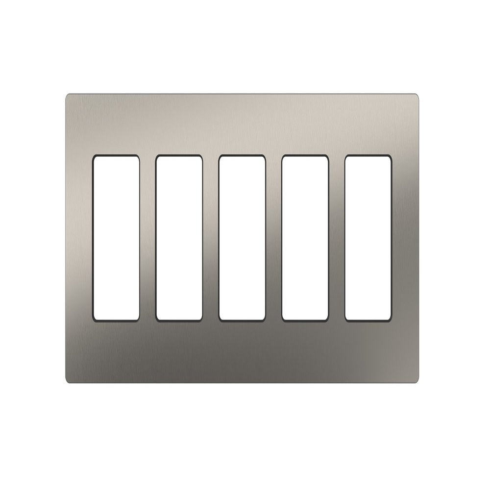 Lutron Claro Light Switch Cover Plate, 5 Gang Wallplate, for Decorator Light Switches, Rocker Light Switch Cover, Outlet Cover, Screwless Switch Plate Cover, Gloss, CW-5-SS, Stainless Steel