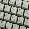 Spanish (Latin American) Keyboard Stickers with Blue Lettering ON Transparent Background view 4