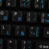 4Keyboard Spanish (Latin American) Keyboard Stickers with Blue Lettering ON Clear Transparent Background for Desktop, Laptop and Notebook view 1