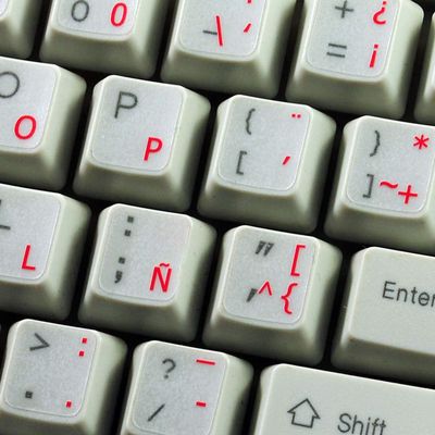 4Keyboard Spanish (Latin American) Keyboard Labels with RED Lettering Transparent Background for Desktop, Laptop and Notebook