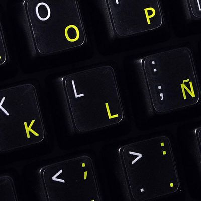 SPANISH (LATIN AMERICAN) KEYBOARD LABELS WITH YELLOW LETTERING ON TRANSPARENT BACKGROUND