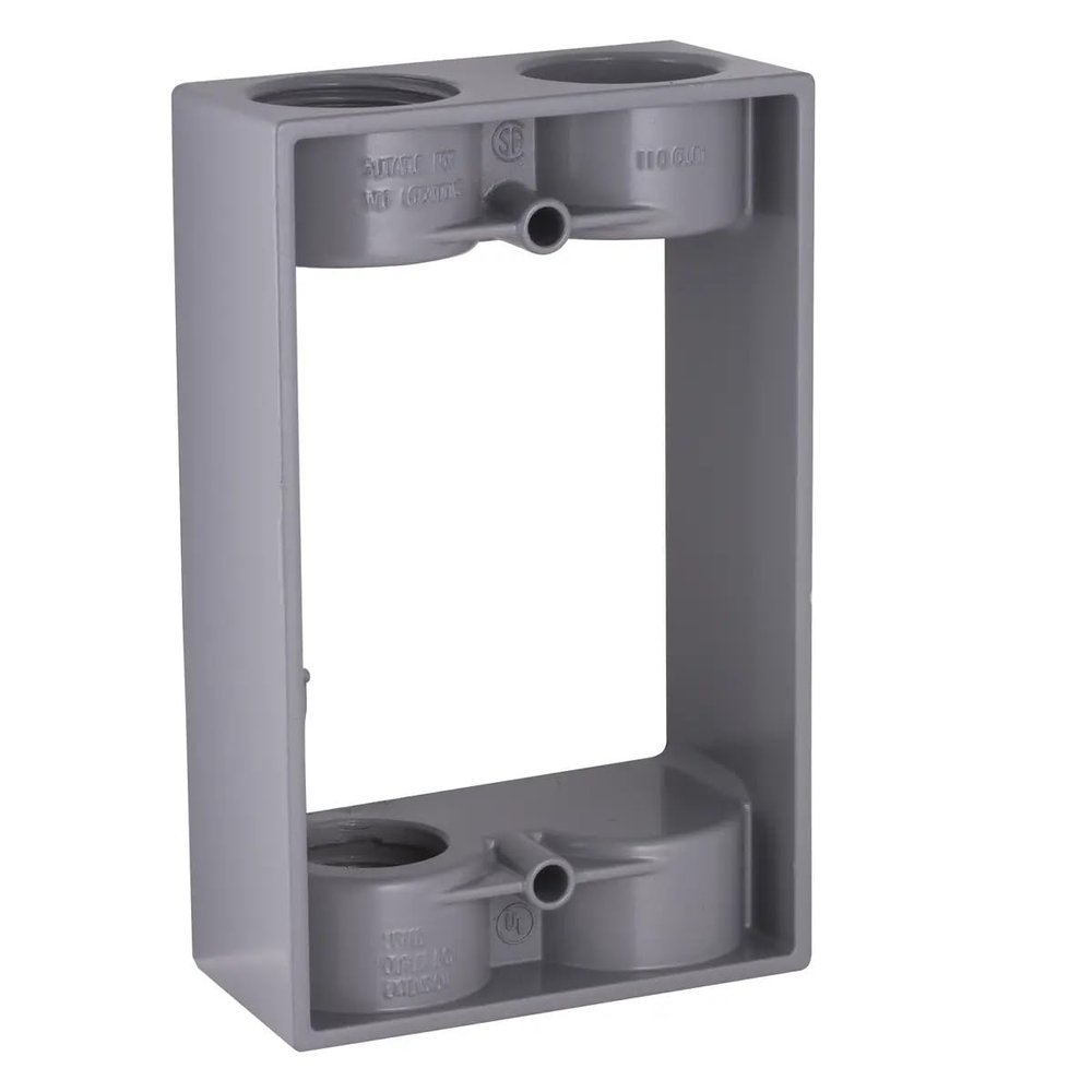 1-Gang Weatherproof Extension Adapter, Two 3/4 in. Threaded Outlets, Gray