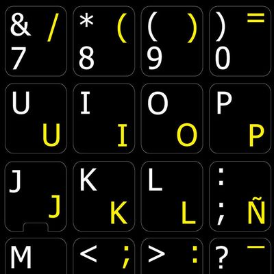 Spanish (Traditional)-English Non-Transparent Keyboard Stickers ON Black Background
