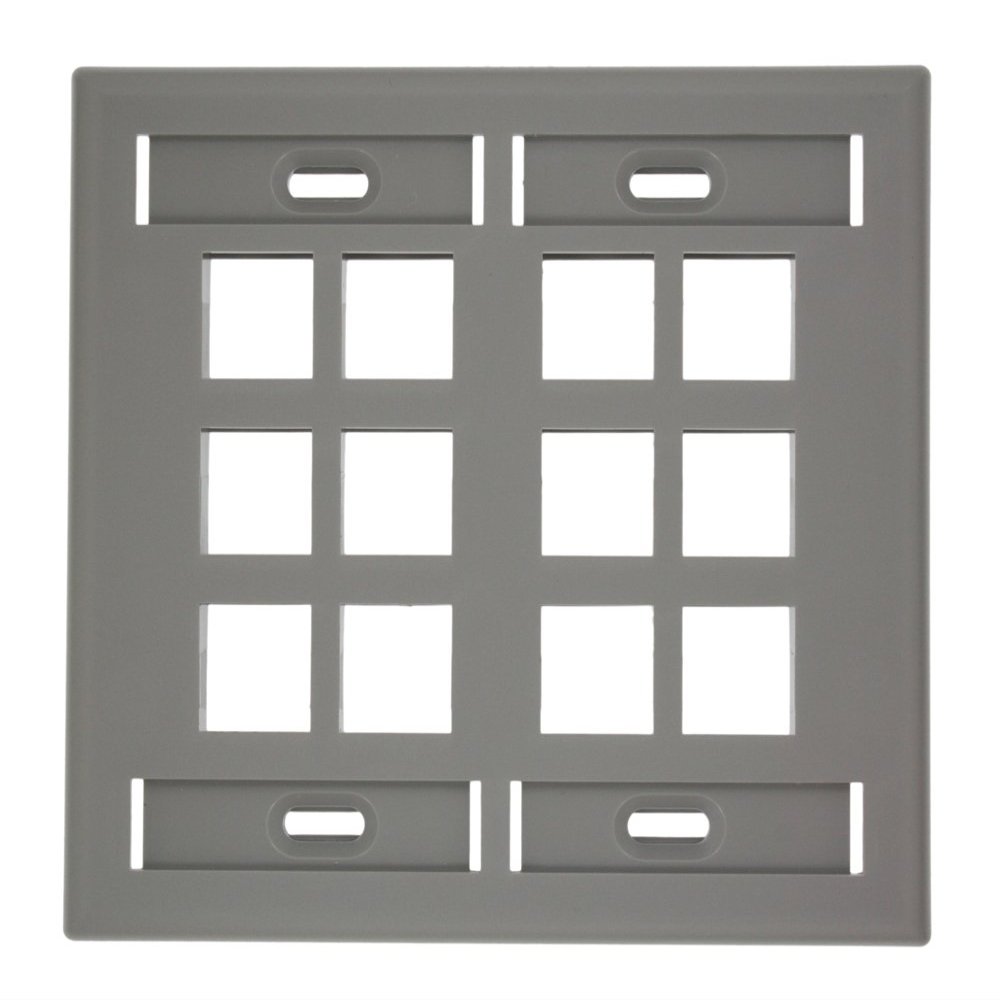 Leviton 42080-12G Quickport Wallplate with ID Window, Dual Gang, 12-Port, Grey