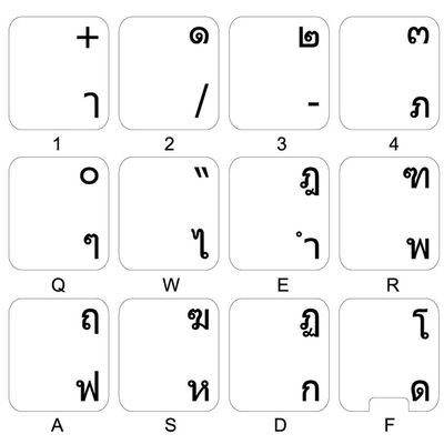 Thai Keyboard Labels Layout with Black Lettering Transparent Background