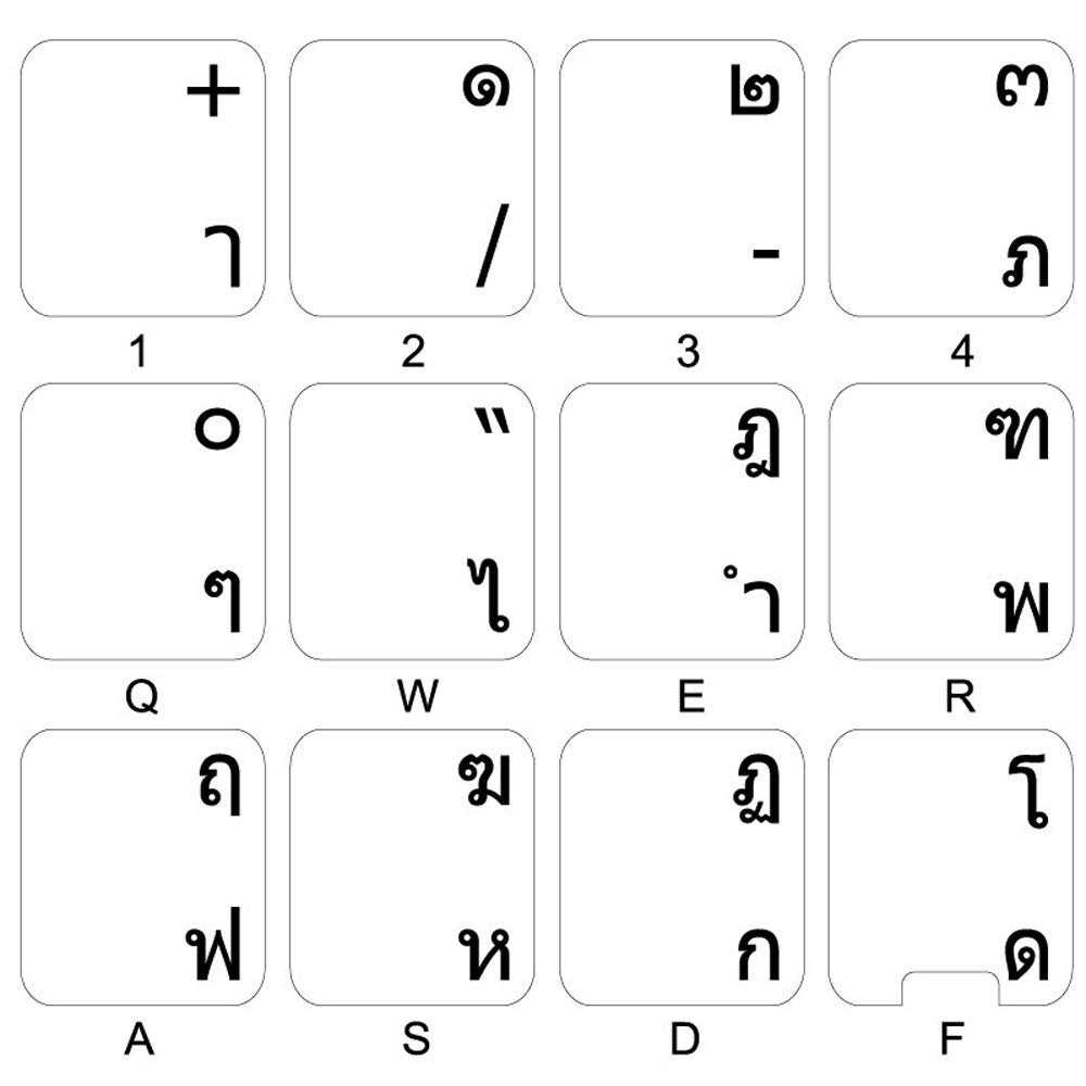 Thai Keyboard Labels Layout with Black Lettering Transparent Background