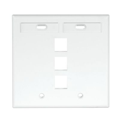Leviton 3-Port Dual Gang QuickPort Wallplate with ID Windows, 42080-3WP, White