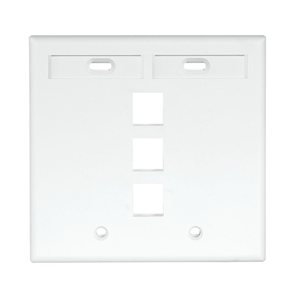 Leviton 3-Port Dual Gang QuickPort Wallplate with ID Windows, 42080-3WP, White