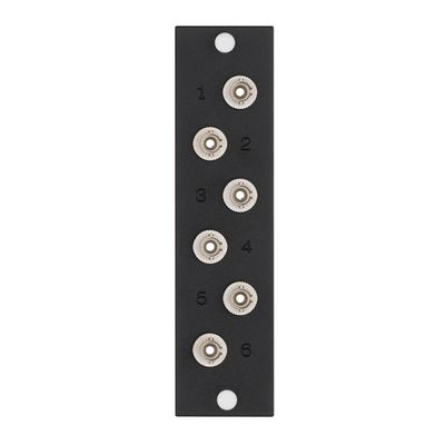 Leviton 5F100-6ZT Opt-X 6-pk Plate with ST Adapters, Zirconia Ceramic Sleeve, 6 Fibers, Black