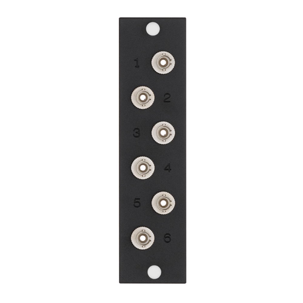Leviton 5F100-6ZT Opt-X 6-pk Plate with ST Adapters, Zirconia Ceramic Sleeve, 6 Fibers, Black