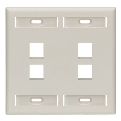 Leviton 4-Port Dual Gang QuickPort Wallplate with ID Windows, 42080-4TP, Light Almond
