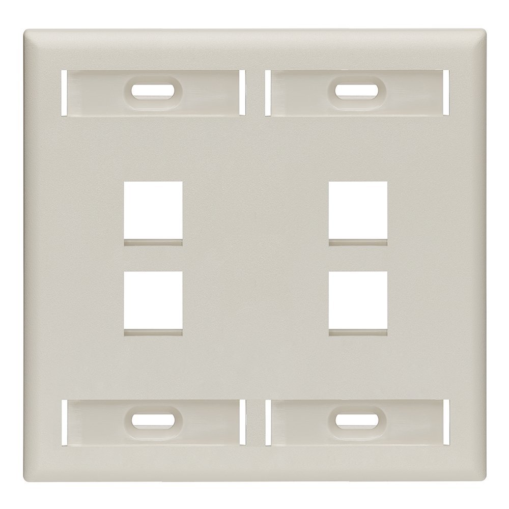 Leviton 4-Port Dual Gang QuickPort Wallplate with ID Windows, 42080-4TP, Light Almond