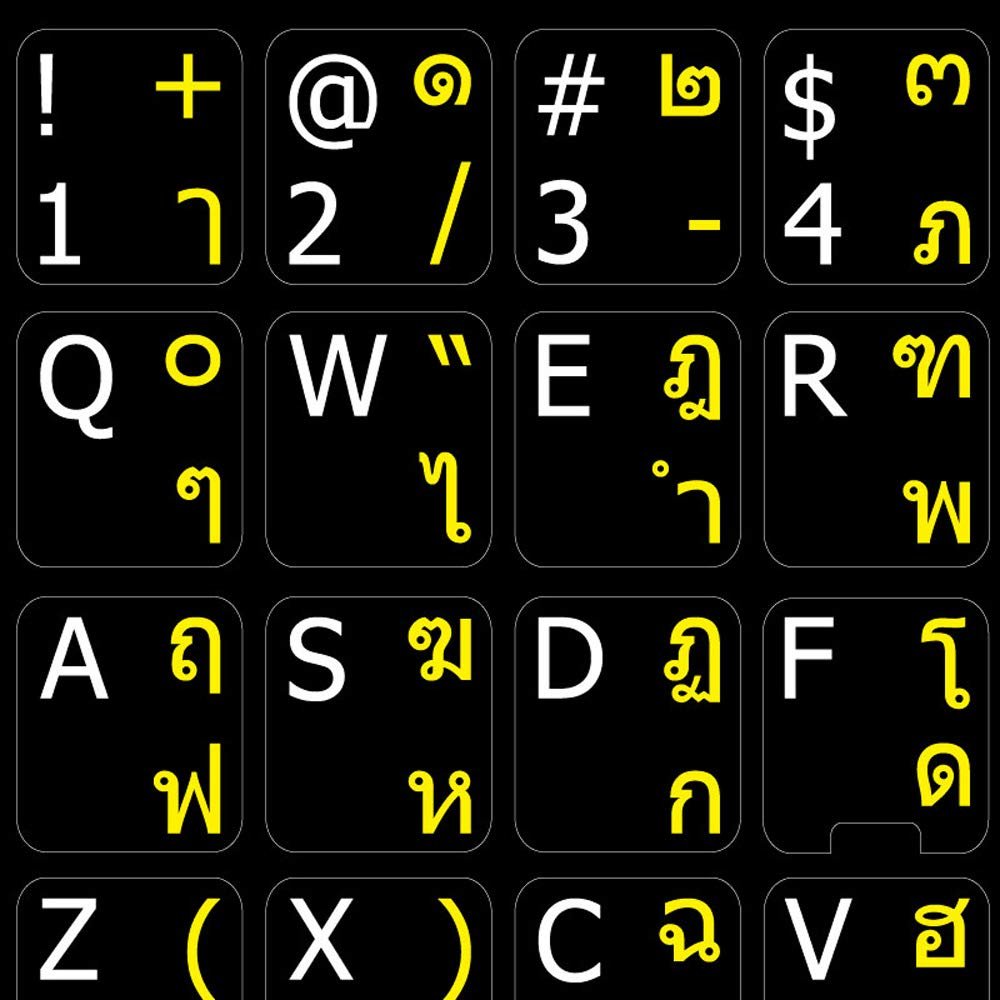 4Keyboard Thai-English Non-Transparent Keyboard Labels ON Black Background for Desktop, Laptop and Notebook