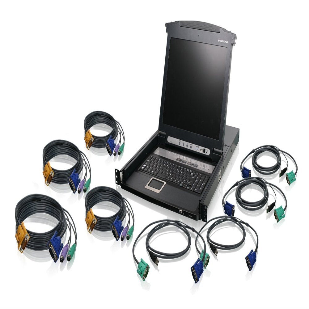 IOGEAR Rackmount 8-Port KVM Switch Console with 17-inch TFT LCD Active Matrix Monitor, Keyboard and Touchpad with PS/2 and USB Cables