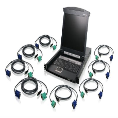 IOGEAR Rackmount 8-Port KVM Switch Console with 17-inch TFT LCD Active Matrix Monitor, Keyboard and Touchpad w/Full Set of Cables (GCL1808KITU)