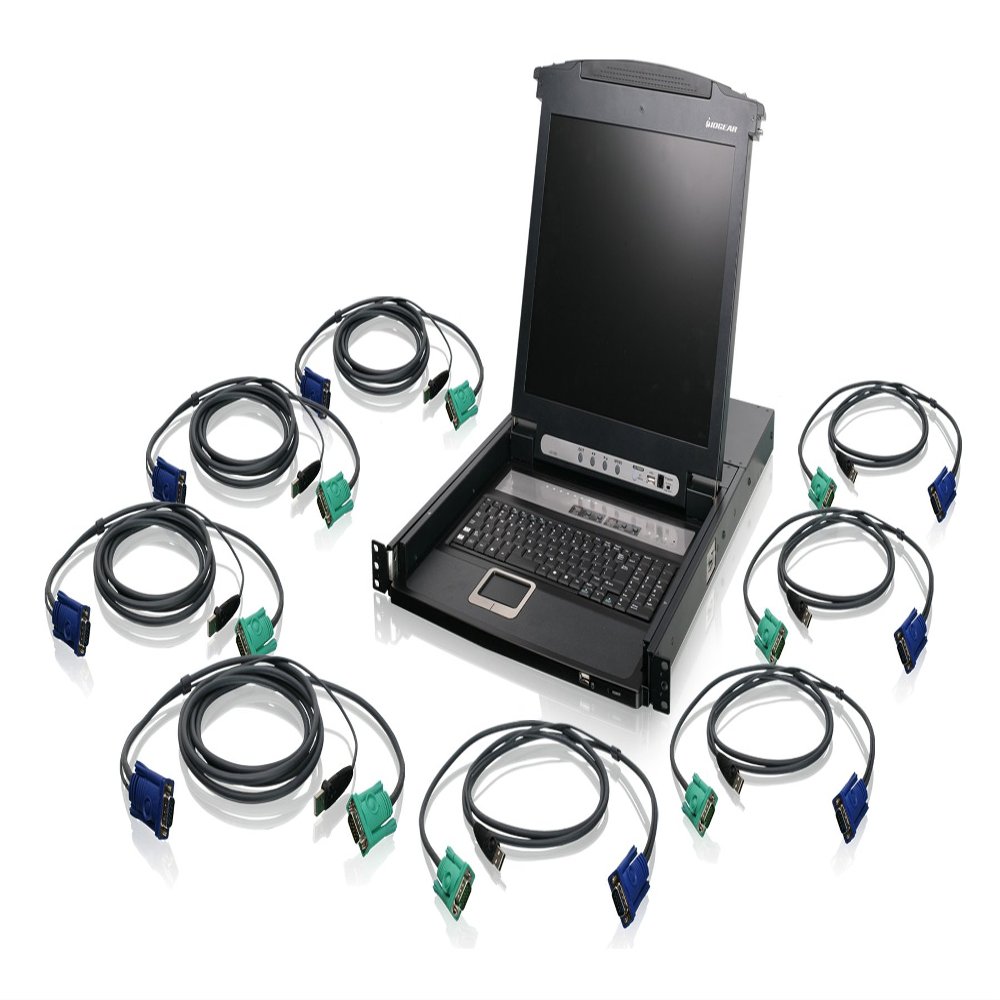IOGEAR Rackmount 8-Port KVM Switch Console with 17-inch TFT LCD Active Matrix Monitor, Keyboard and Touchpad w/Full Set of Cables (GCL1808KITU)