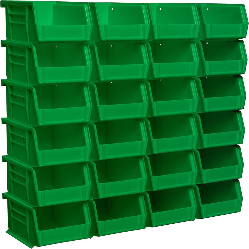 Akro-Mils 30210 AkroBins Plastic Storage Bin Hanging Stacking Containers, (5-Inch x 4-Inch x 3-Inch), Green, 24-Pack