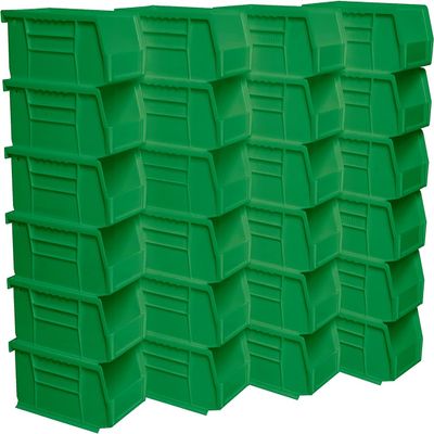 Akro-Mils 30220 AkroBins Plastic Storage Bin Hanging Stacking Containers, (7-Inch x 4-Inch x 3-Inch), Green, (24-Pack)