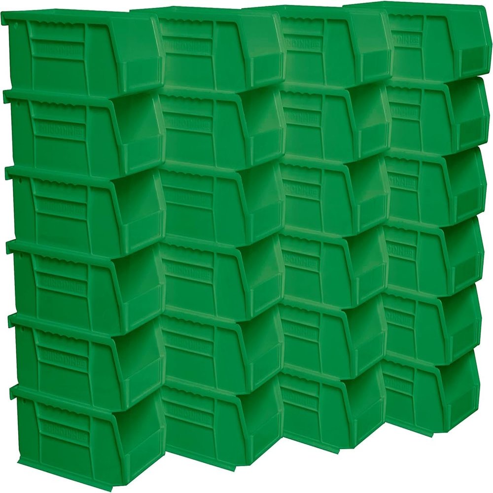 Akro-Mils 30220 AkroBins Plastic Storage Bin Hanging Stacking Containers, (7-Inch x 4-Inch x 3-Inch), Green, (24-Pack)
