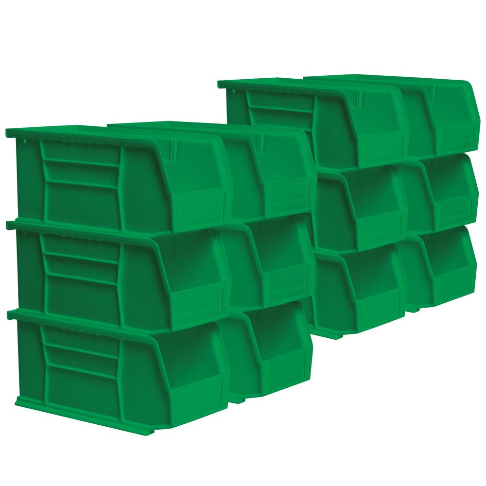 Akro-Mils 30230 AkroBins Plastic Hanging Stackable Storage Organizer Bin, 11-Inch x 5-Inch x 5-Inch, Green, 12-Pack