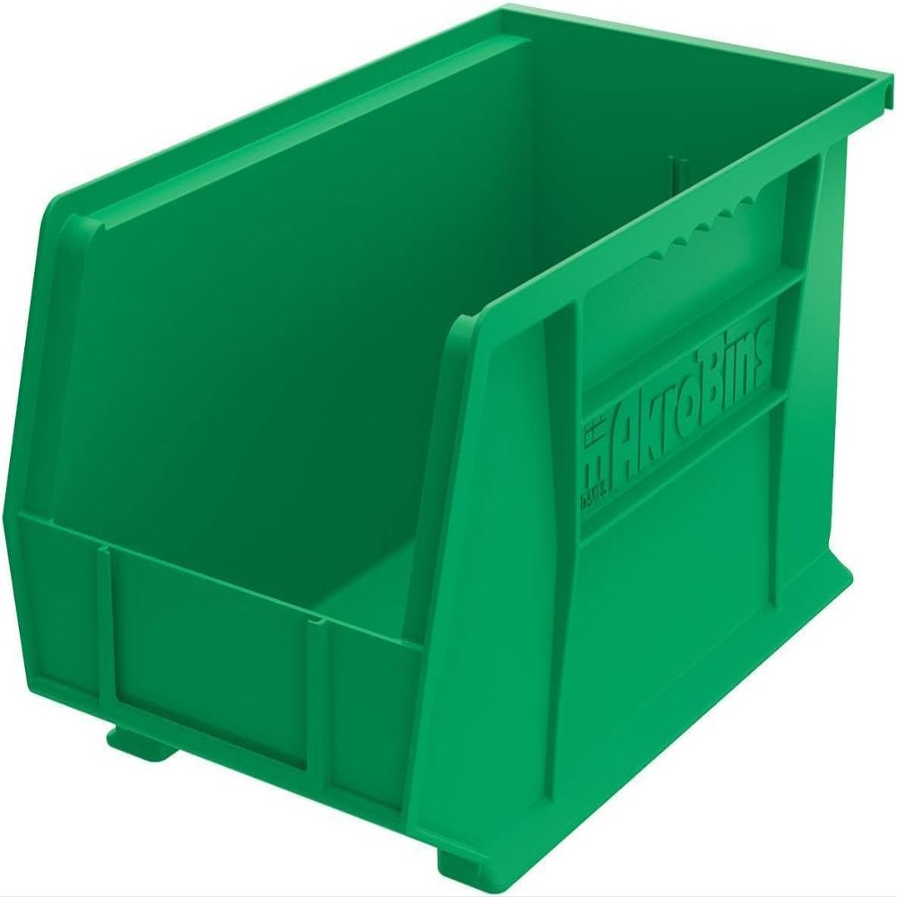 Akro-Mils 30240 AkroBins Plastic Hanging Stackable Storage Organizer Bin, 15-Inch x 8-Inch x 7-Inch, Green, 12-Pack