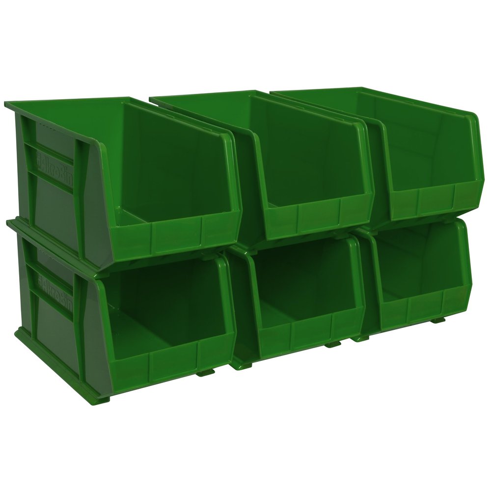 Akro-Mils 30260 AkroBins Plastic Storage Bins, 18"x11"x10", Green, 6-Pack