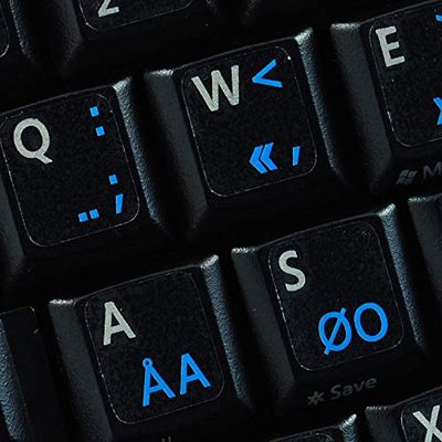 4Keyboard Programmer Dvorak Keyboard Sticker with Blue Lettering Transparent Background for Desktop, Laptop and Notebook