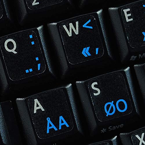 4Keyboard Programmer Dvorak Keyboard Sticker with Blue Lettering Transparent Background for Desktop, Laptop and Notebook