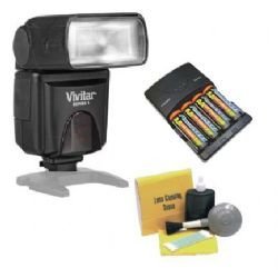 Panasonic Flash (TTL) Bounce, Zoom, Swivel Head. (Alternative To Panasonic DMW-FL360) + High Powered AC Rapid Charger With 4AA 2900 Mah Batteries + Nwv Direct 5 Piece Cleaning Kit