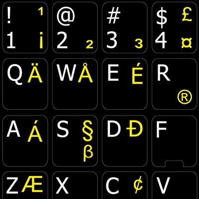4Keyboard English US International Keyboard Stickers ON Black Background for Desktop, Laptop and Notebook
