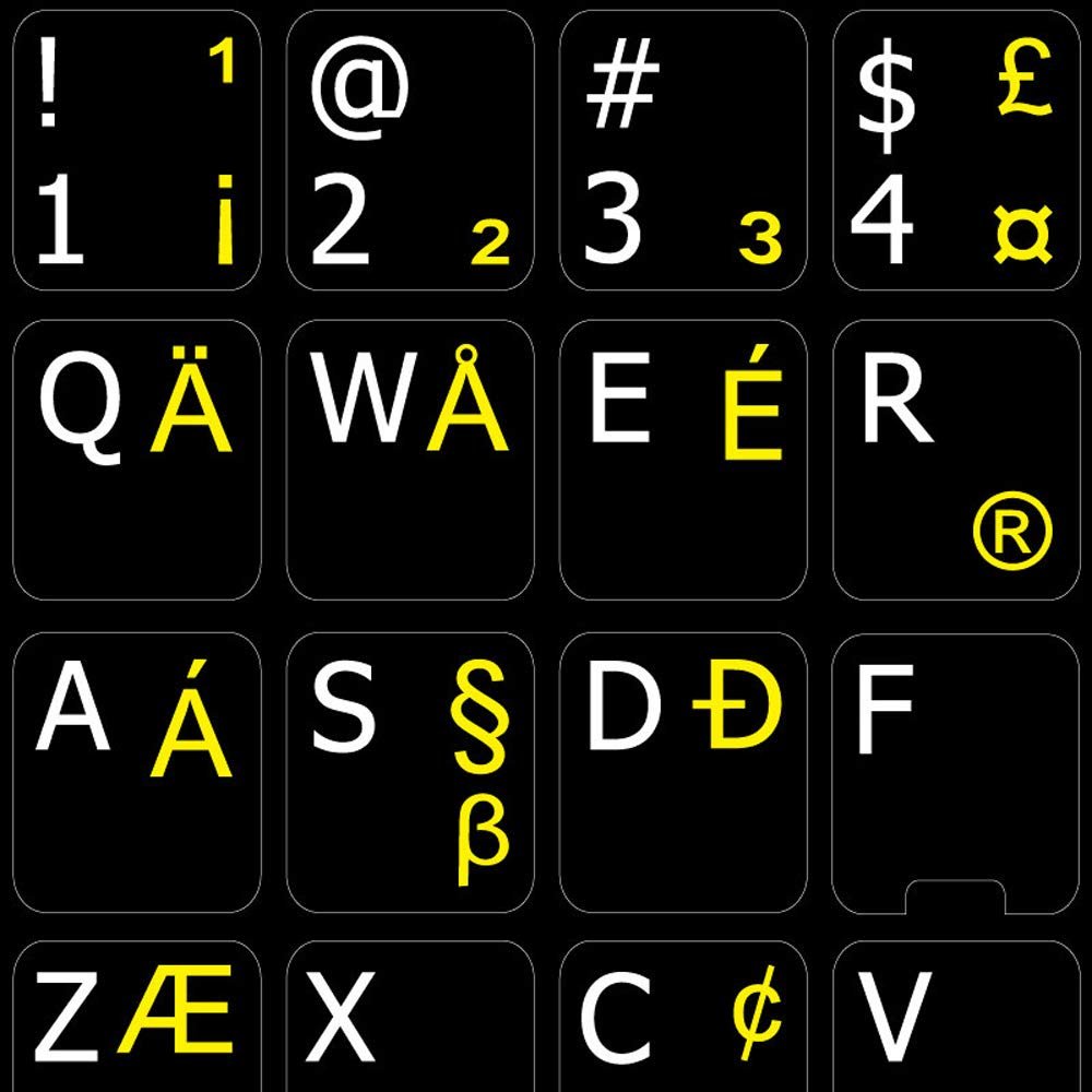 4Keyboard English US International Keyboard Stickers ON Black Background for Desktop, Laptop and Notebook